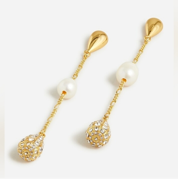 J. Crew Gold Teardrop Pearl and Pavé Crystal Waterfall Earrings - Picture 1 of 2